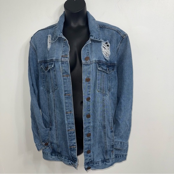 Ashley Stewart Distressed Blue Denim Jacket in Size 26 - Picture 3 of 10